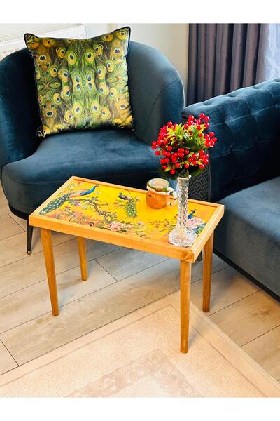 Home Tavus Kuşu Temalı El Yapımı Seramik Sehpa 60 cm x 30 cm