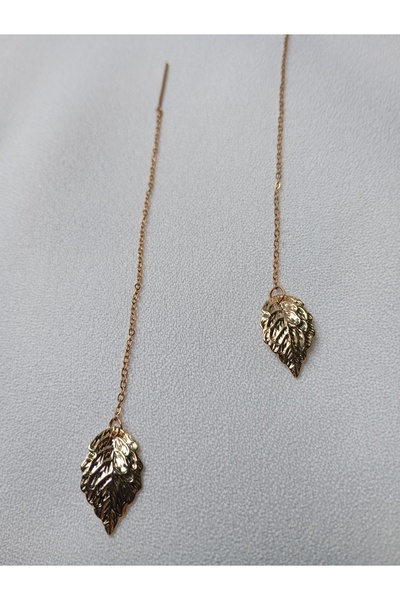 OEM Long earrings with 9 cm chain and 1cm leaf plated with 18K gold