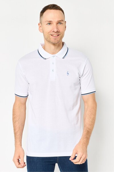 TailorByrd Men Regular Fit Embroidered Logo Short Sleeve Polo Shirt, White