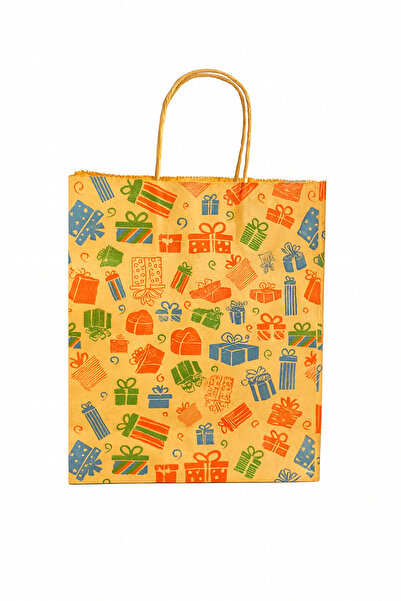 Aivor Hediyelik Desenli Kraft Çanta (10 adet) 24x10x28 cm Karton Kağıt Poşet ...