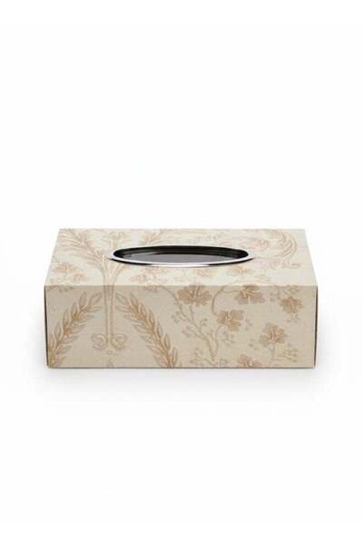 Roomlyne Rectangular Tissue Box Cover with Off-White Background and Golden Floral Pattern for Elegant Home De