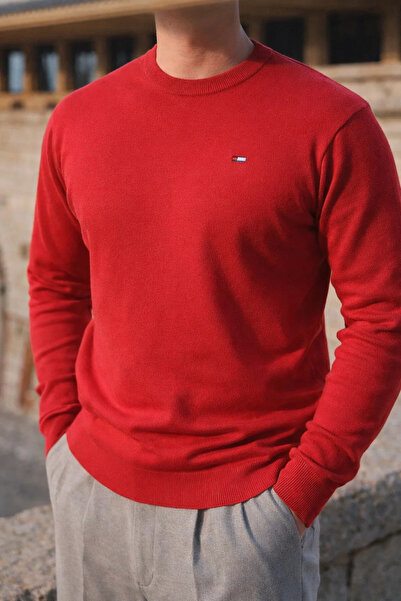 comstar Men's Winter Crew Neck Slim Fit Red Basic Sweater