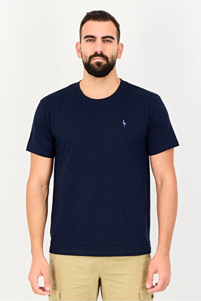 TailorByrd Men Crew Neck Short Sleeve Embroidered Logo T-Shirt, Navy Blue