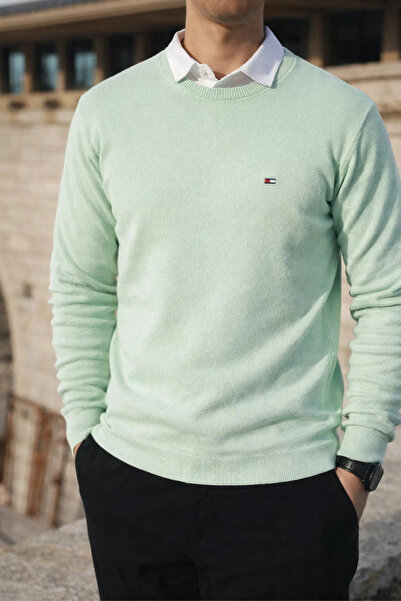 comstar Men's Winter Crew Neck Slim Fit Mint Basic Sweater