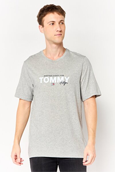 Tommy Hilfiger Men Crew Neck Short Sleeve Brand Logo T-Shirt, Grey
