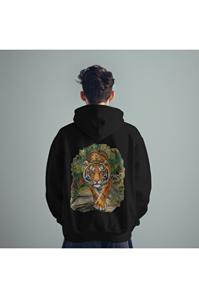 Dad&Children سويت شيرت تايجل للجنسين باللون الأسود بقصة قياسية 3-إيبلين ش مبط...