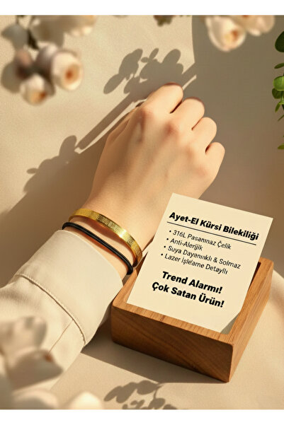 Goldwatches Ayet-el Kürsi İşlemeli Antialerjik Silver / Gold Renk Çelik - Suy...