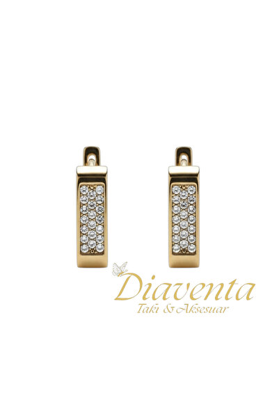 DİAVENTA TAKI VE AKSESUAR Steel Vip Earrings - 316L Steel Zircon Stone Rectan...