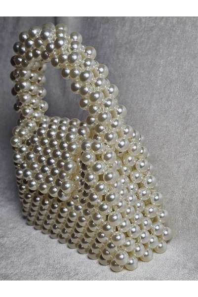 AGH Değerli Hediyeler Women's White Pearl Handmade Evening Dress & Shoulder Bag - Special Design