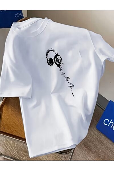 LELVANİ تيشيرت مطبوع عليه شعار سماعات الرأس، موضة رائجة