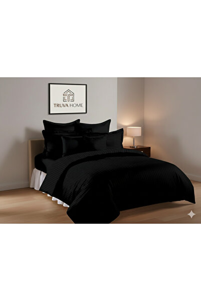 Truva Grup Double Bed Linen with Elastic - Premium Damask 6 Pieces, 180X200 cm, Satin Stripe Pattern