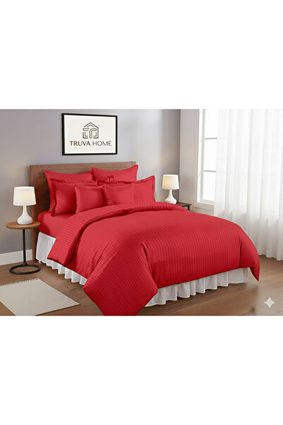 Truva Grup Double Bed Linen with Elastic - Premium Damask 6 Pieces, 180X200 cm, Satin Stripe Pattern