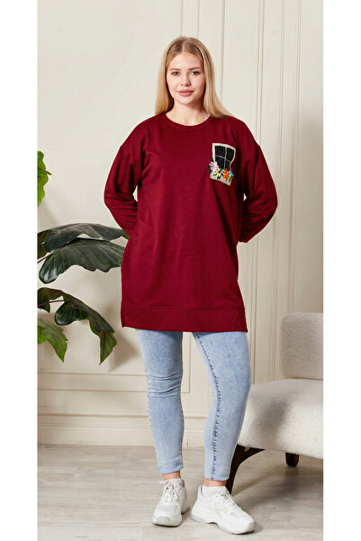 Birol Triko Women's Red Floral Patterned Tunic