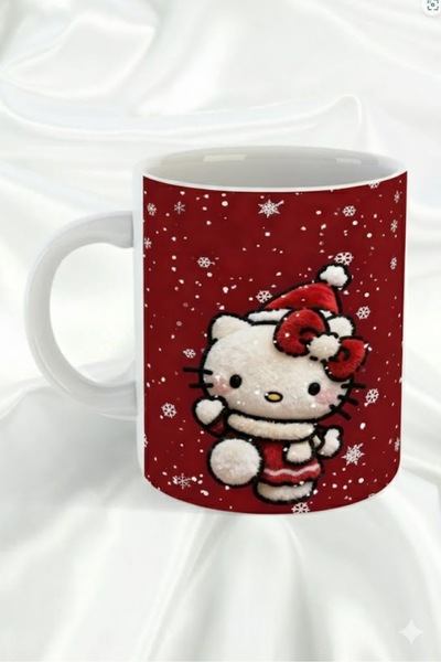 sartre art "Yılbaşı Hello Kitty" Crishtmas Tasarımlı Hediyelik Tasarım Porselen Kupa Bardak