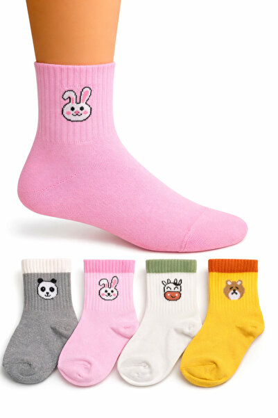 tibo 4 Pairs of Cute Animal Patterned Girls' Socks