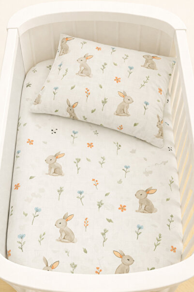 Babycitytr %100 Pamuk Müslin Bebek Nevresim Takımı Lastikli Çarşaf 40x80cm Ya...