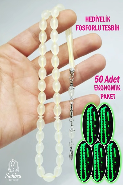 ŞAHBEY TESBİH 50 Adet Ekonomik Paket Fosforlu Kedi Gözü Tesbih / Karanlıkta P...