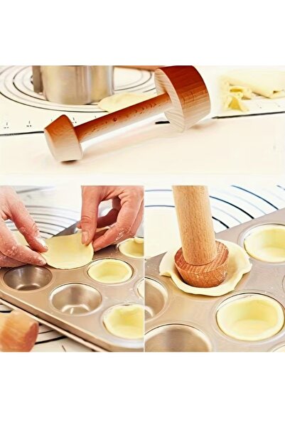 Kitchen Beauty Çift Taraflı Ahşap Tartolet Kalıbı - Kek,Tart,Turta Yapma Kalıbı Hamur Şekillendirici