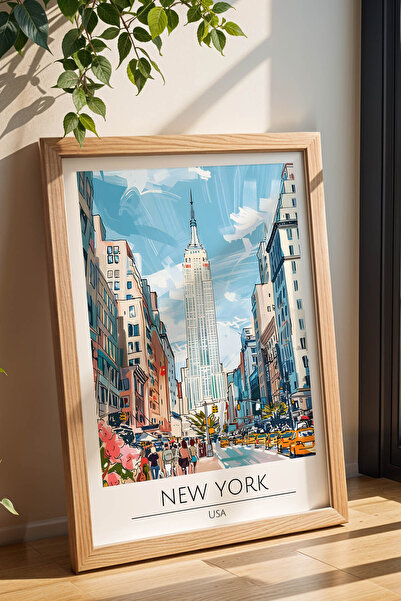 e2nova ABD New York Temalı Çerçeveli Tablo Travel Serisi Modern İllüstrasyon ...