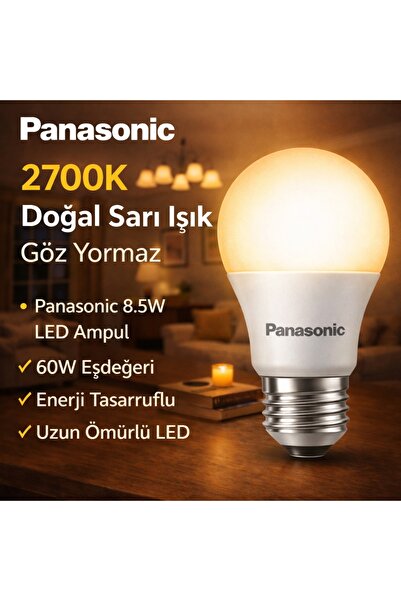 PANASONIC LED Ampul 2700K Sarı Işık 8.5W | Doğal Işık | Göz Dostu