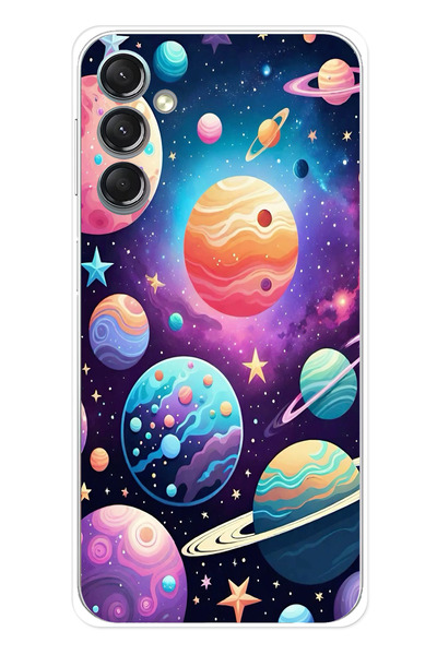 TechTree حافظة سيليكون مطبوع متوافقة مع هاتف سامسونج جالاكسي A24 بنمط الفضاء والكواكب والنجوم