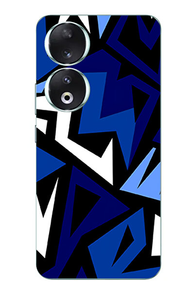 TechTree حافظة سيليكون متوافقة مع هاتف Honor 90 Modern Blue Geometric Mosaic مطبوع