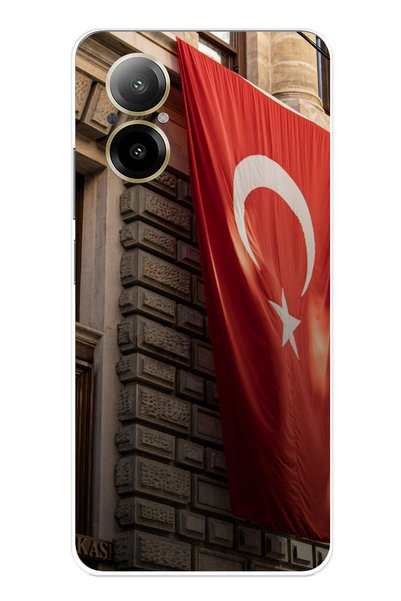 TechTree حافظة سيليكون متوافقة مع هاتف Realme 12 Lite بتصميم العلم التركي مطبوع