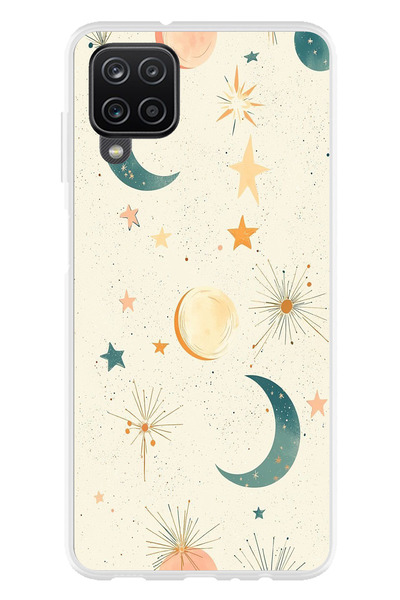 TechTree Samsung Galaxy A22-M22-M32 Compatible Cream Background Moon and Star Printed Silicone Case