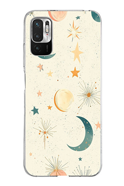 TechTree حافظة سيليكون متوافقة مع هاتف Redmi Note 10 5G ذات خلفية كريمية وقمر...