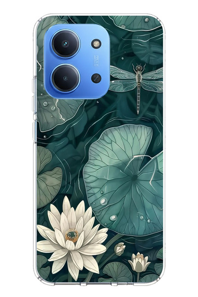 TechTree حافظة سيليكون متوافقة مع هاتف Redmi 15C على شكل زهرة اللوتس واليراعات مطبوع