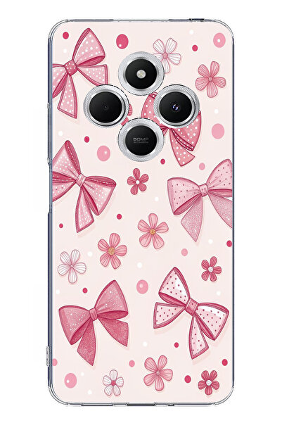 TechTree حافظة سيليكون متوافقة مع هاتف Redmi 14C باللون الوردي، على شكل فيونك...