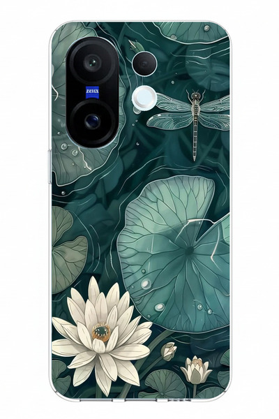 TechTree حافظة سيليكون متوافقة مع Vivo X200 FE على شكل زهرة اللوتس واليعسوب مطبوع