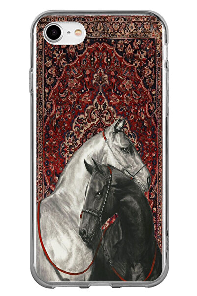 TechTree iPhone 7-8-Se 2020 Compatible Traditional Carpet Motif Black and Whi...