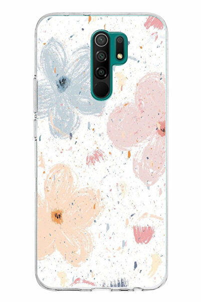 TechTree حافظة سيليكون مطبوع متوافقة مع هاتف Redmi 9 بنمط زهور تجريدية وبقع ب...