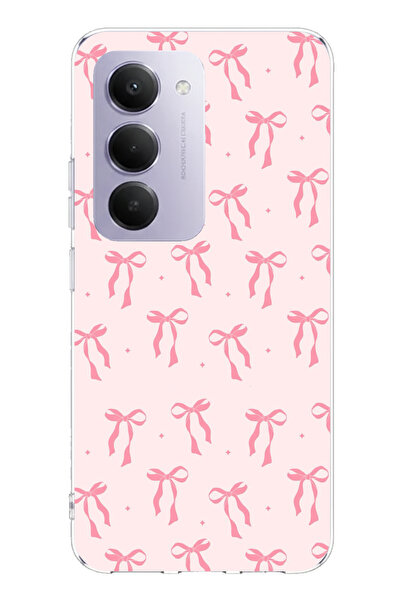 TechTree حافظة سيليكون مطبوع متوافقة مع هاتف Redmi 15 4G بنمط فيونكة وردية ناعمة