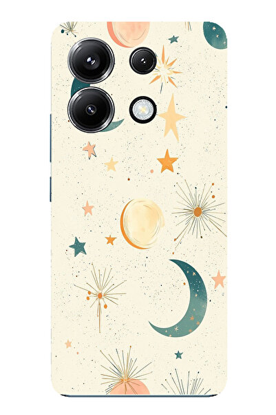 TechTree حافظة سيليكون متوافقة مع Poco X6 PRO ذات خلفية كريمية وقمر ونجمة مطبوع