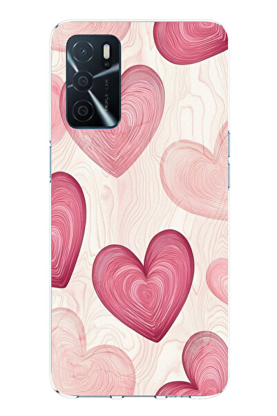 TechTree Oppo A16 Compatible Linear Pink Heart Printed Silicone Case