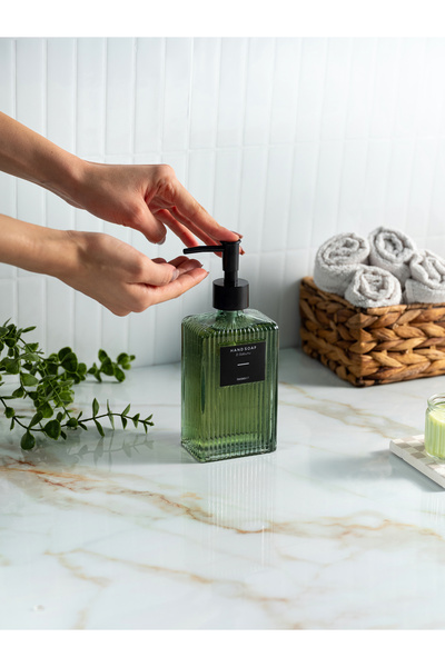 netteucuzluk وعاء صابون سائل زجاجي سعة 500 مل يوضع على سطح الطاولة، حامل منظفات للمطبخ والحمام (ملصقان)