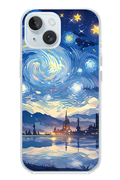 TechTree حافظة سيليكون متوافقة مع هاتف iPhone 15 بتصميم السماء المرصعة بالنجو...