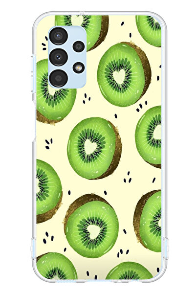 TechTree حافظة سيليكون متوافقة مع هاتف سامسونج جالاكسي A13 باللون الأخضر وشرائح الكيوي وقلب الكور مطبوع