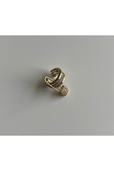 Xui 3’lü Çelik Zirkon Taşlı Gold ve Gümüş Detaylı Çengel İğneli Earcuff Kıkır...