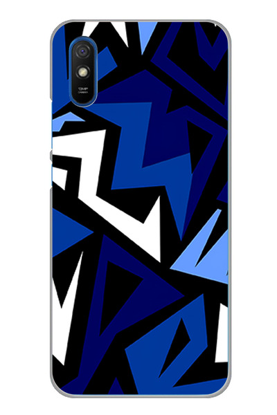 TechTree حافظة سيليكون متوافقة مع هاتف Redmi 9A ذات تصميم هندسي أزرق حديث مطبوع