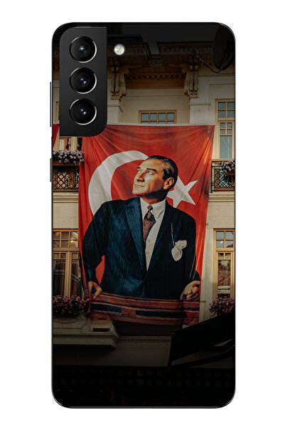 TechTree حافظة سيليكون متوافقة مع هاتف سامسونج جالاكسي S21 بلس بتفاصيل العلم العملاق أتاتورك مطبوع