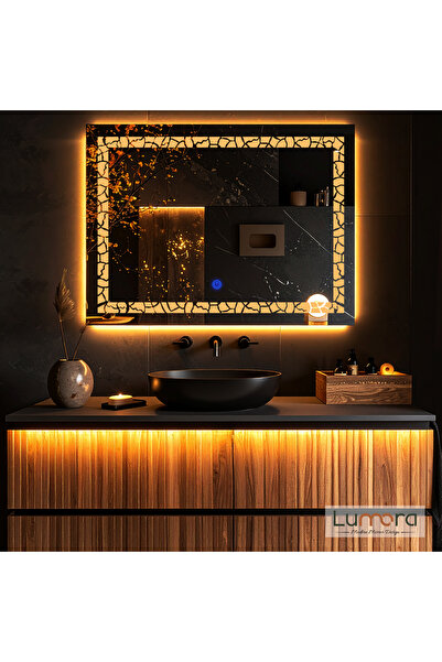 lumora mirror design Gleamira Amber Led'li Lazer Kumlamalı Lavabo & Banyo Ayn...