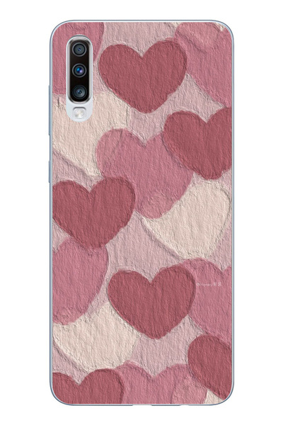 TechTree حافظة سيليكون مطبوع متوافقة مع هاتف سامسونج جالاكسي A50-A30S مع لون وردي باستيل وقلب وردي