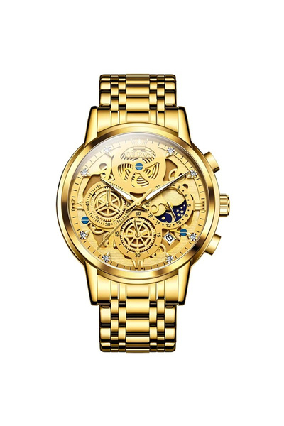 OLEVS Men's Watch Gold Steel Date Quartz Analog