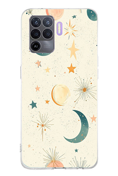 TechTree حافظة سيليكون متوافقة مع هاتف OPPO Reno 5 Lite ذات خلفية كريمية وقمر...