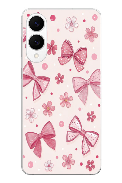 TechTree Samsung Galaxy S25 Edge Compatible Pink Bow, Flower and Polka Dot Printed Silicone Case