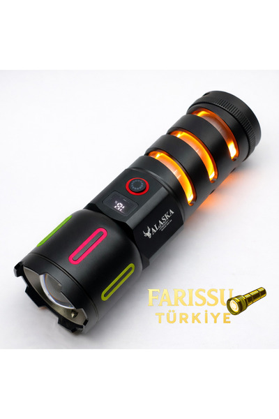 farissu Alaska 30W Zoomlu LED El Feneri | 3000 Lümen | 1 KM Menzil | Şarjlı |...