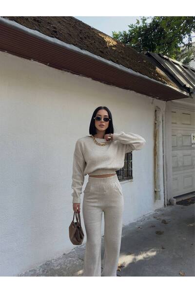 AYSHAN Stone Color Oversized Knitwear Sweater Bottom Top Set